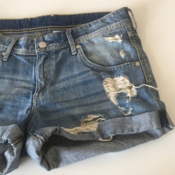 H&M Jean Shorts Flap Pocket Distressed Blue - Picture 8 of 14